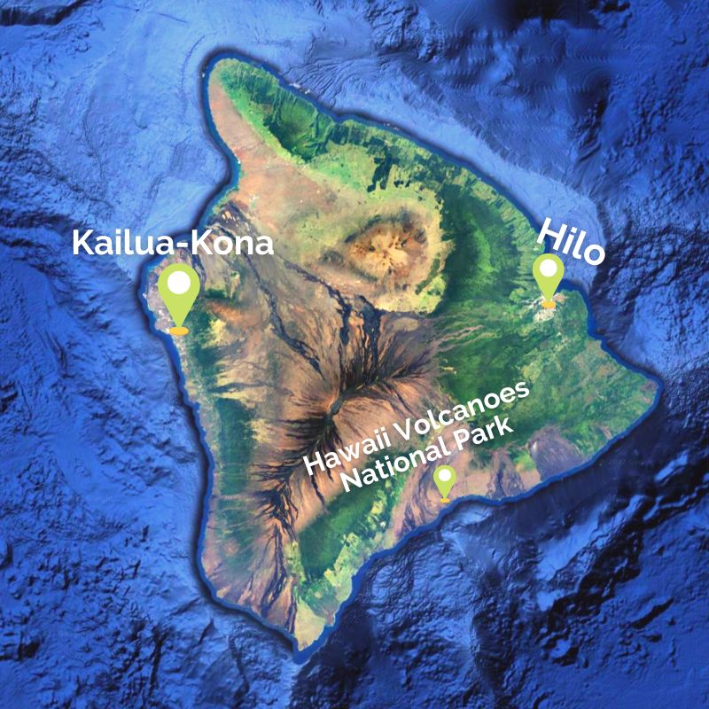 Map of Big Island with Hawaii Volcanoes National Park Hawaii