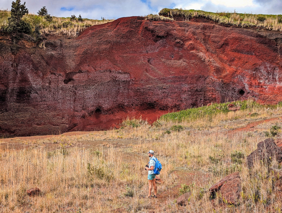 Rob Taylor in Cinder Cone Crater in Kahuku Unit of Hawaii Volcanoes National Park Big Island 1