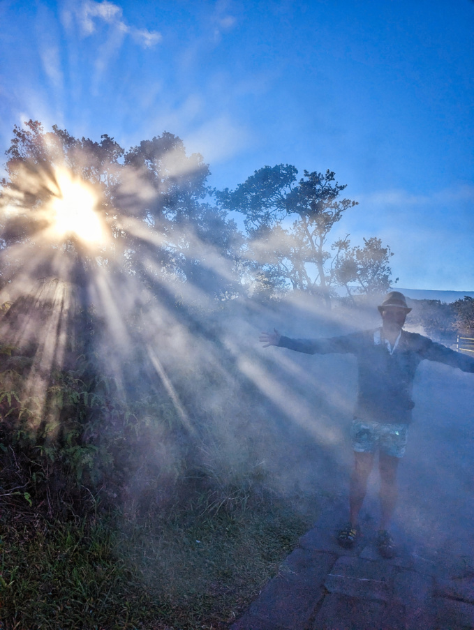 Rob Taylor in Steam at Steaming Bluffs Hawaii Volcanoes National Park Big Island 1