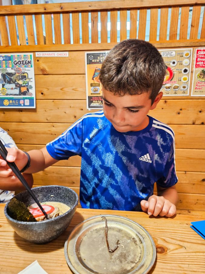 Taylor Family eating Shoyu Ramen at Tetsumen Japanese Restaurant Hilo Big Island Hawaii 1