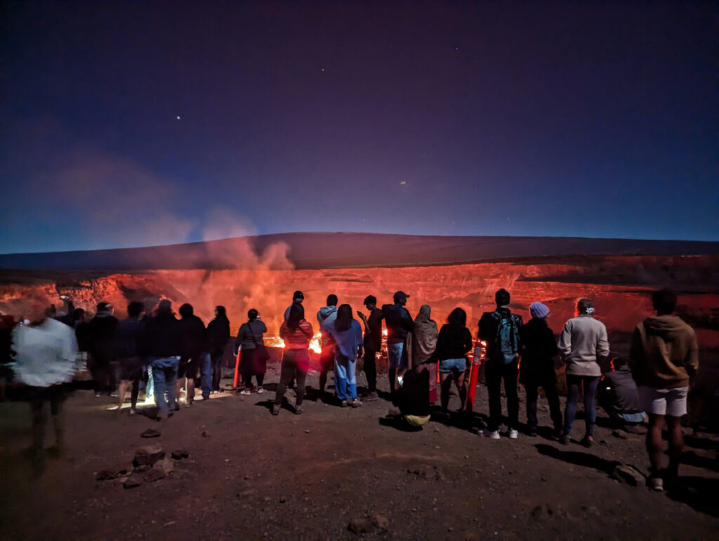 Crowd at Lava Glow at Keanakako’i Overlook Trail Hawaii Volcanoes National Park Big Island 1