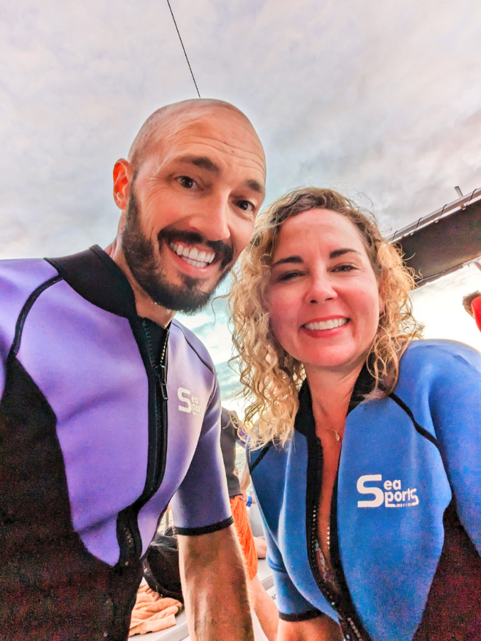 Kelly and Rob on Catamaran for Manta Ray Snorkeling with Kona Style Tours Kailua Kona Big Island Hawaii 2