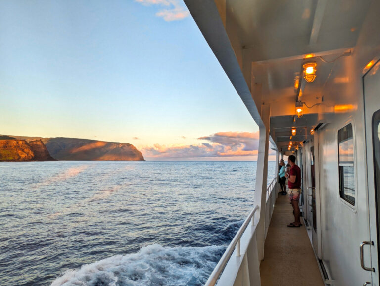 Taylor Family at Sunrise on North Shore Sea Cliffs of Molokai UnCruise Safari Explorer Hawaii 1