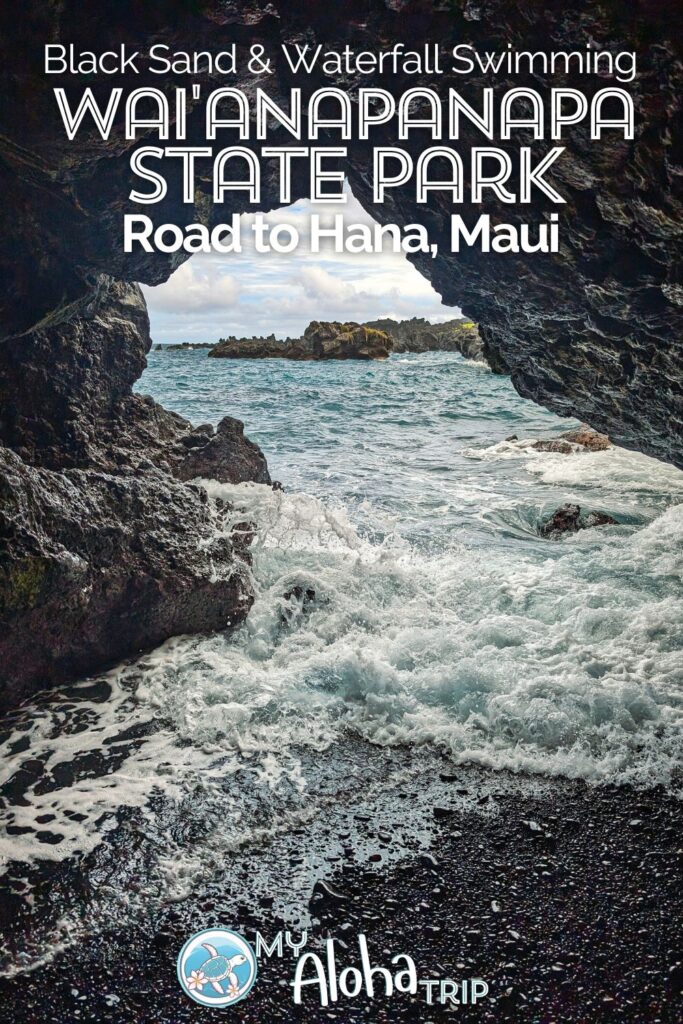 Wai'anapanapa State Park on the Road to Hana is a fun stop with a beautiful black sand beach. Add to that the nearby Pua'a Ka'a waterfall that you can swim at, and it's a great adventure and a highlight of Maui.