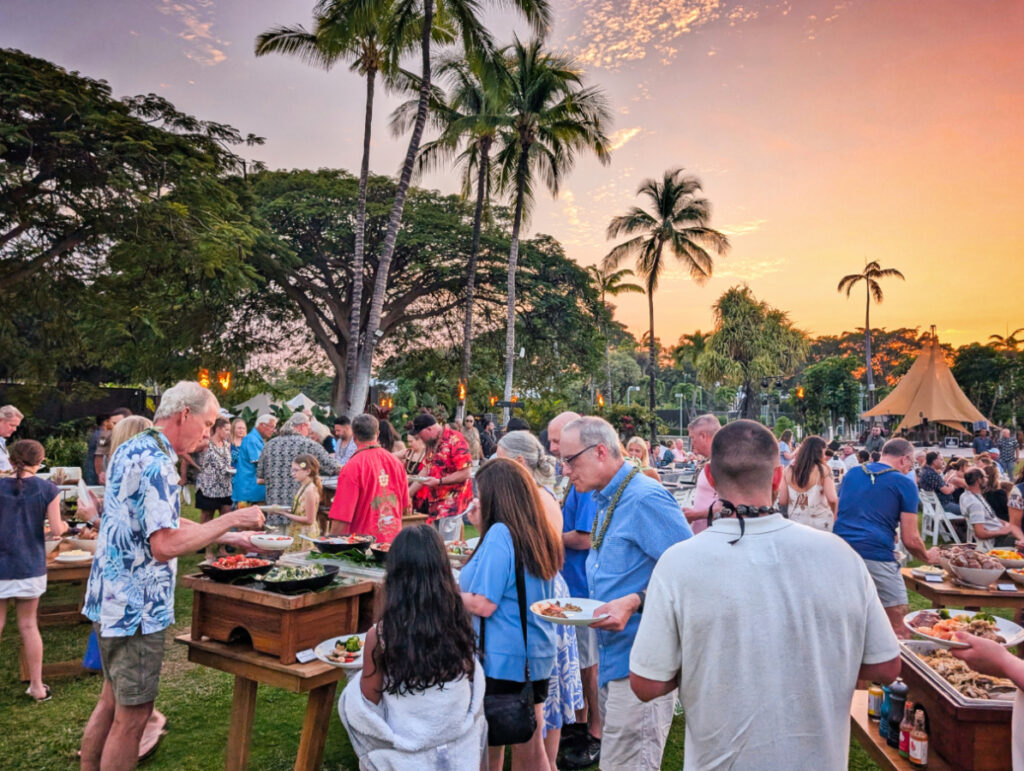 Guests at Buffet Tables at Hawaii Loa Luau at Fairmont Orchid Waikoloa Big Island Hawaii 1