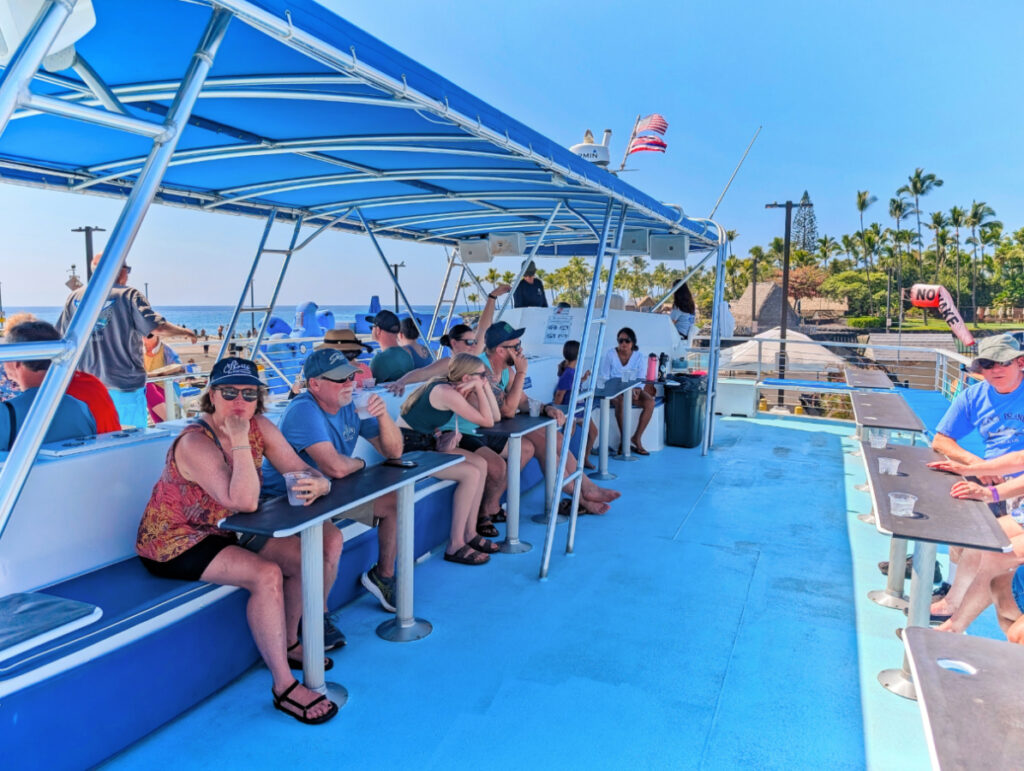 Rooftop deck on Body Glove Hawaii Catamaran for Whale Watching Kailua Kona Big Island Hawaii 1