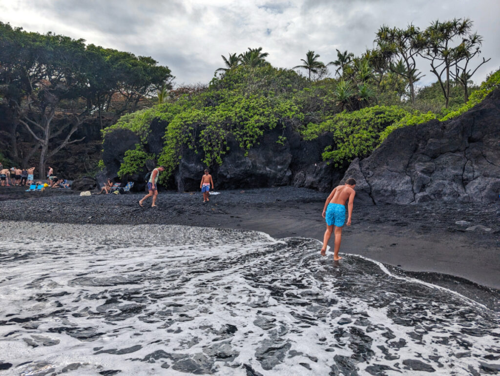 Taylor Family at Black Sand Beach at Waiʻānapanapa State Park Road to Hana Maui Hawaii 1