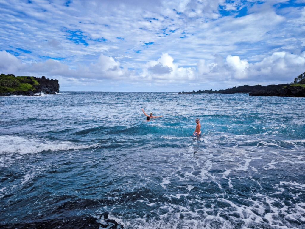 Taylor Family at Black Sand Beach at Waiʻānapanapa State Park Road to Hana Maui Hawaii 5