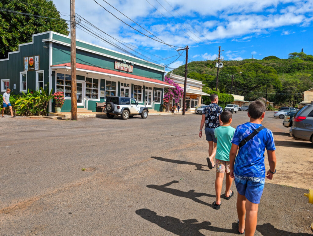 Taylor Family walking through Hanapepe Town South Shore Kauai 1