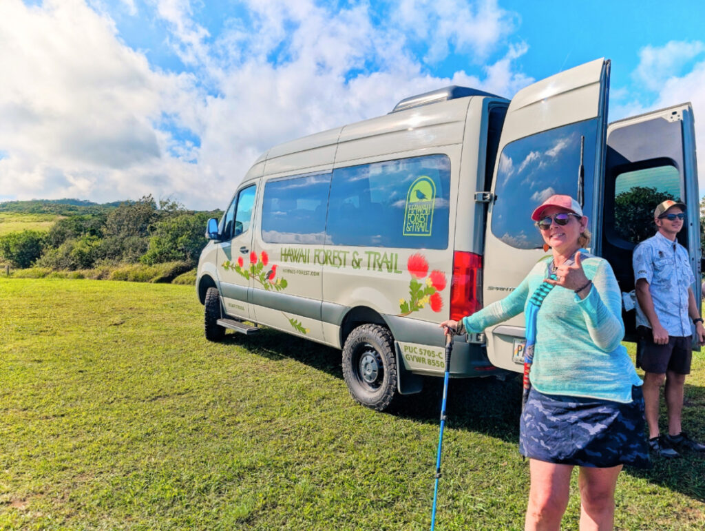 Kelly with Hawaii Forest and Trail Van at Kohala Waterfall Hiking Big Island Hawaii 1