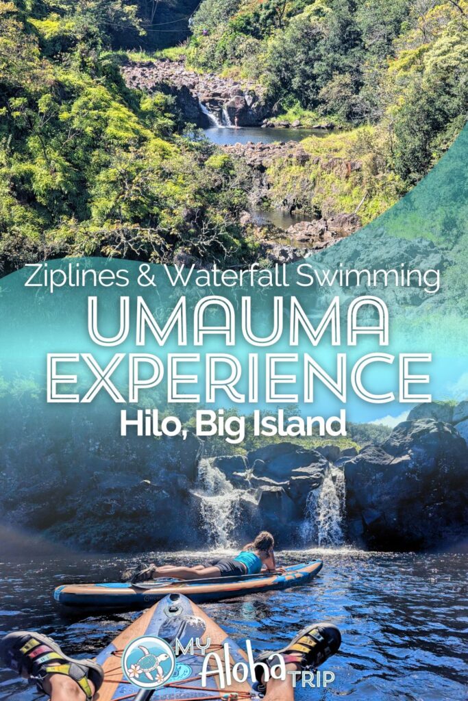 Ziplining over and then waterfall swimming at Umauma Falls is a full day of fun near Hilo on the Big Island of Hawaii. See what to expect and how to plan a great day at the Umauma Experience, including ziplines, waterfalls and even stand up paddleboarding at Umauma Falls.