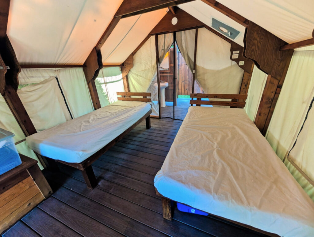 Inside Two Twin Bed Tentalow Camping at Camp Olowalu Maui Hawaii 1