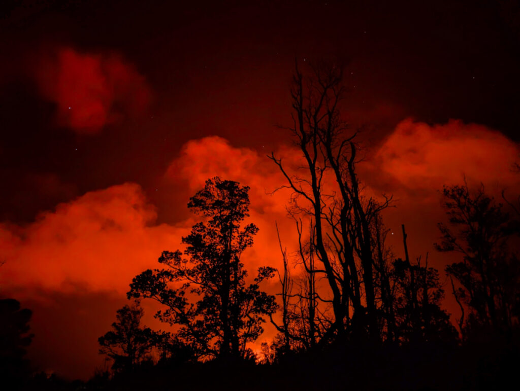 Lava Glow over Trees on Keanakakoi Overlook Trail Hawaii Volcanoes National Park Big Island 3