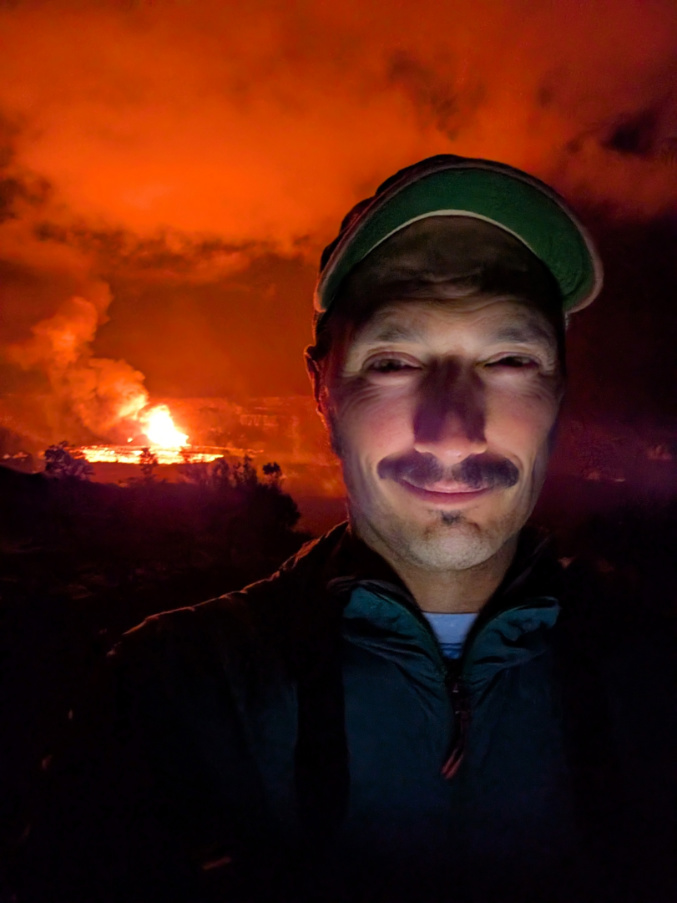 Rob Taylor at Lava Eruption in Kilauea Halamaumau Crater from Keanakakoi Overlook Hawaii Volcanoes National Park Big Island 4
