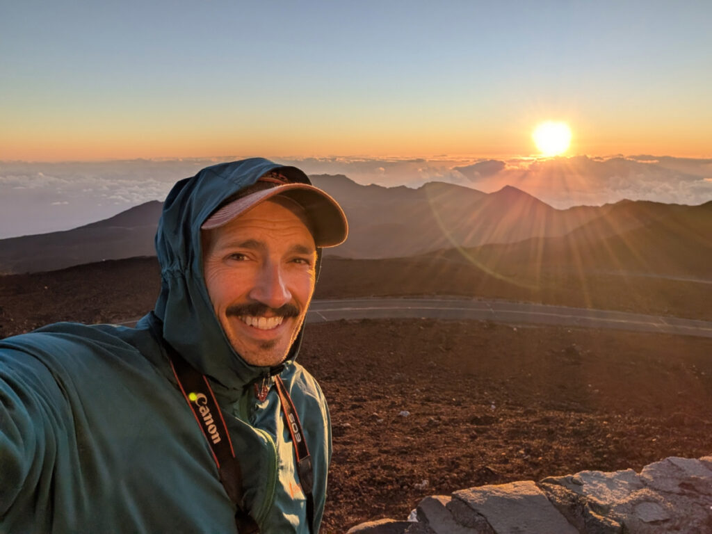 Rob Taylor at Sunrise at Summit Haleakala National Park Maui Hawaii 1