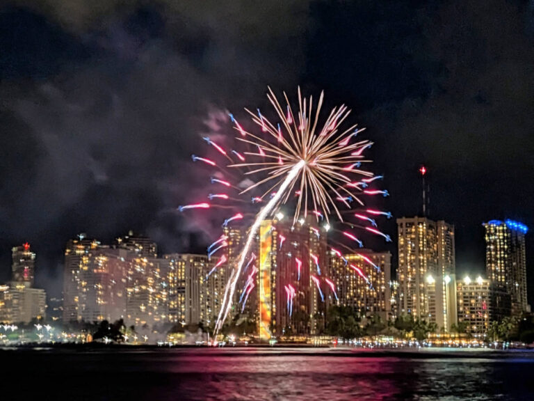 Fireworks on Waikiki from Sunset Sailing Honolulu Oahu Hawaii 3