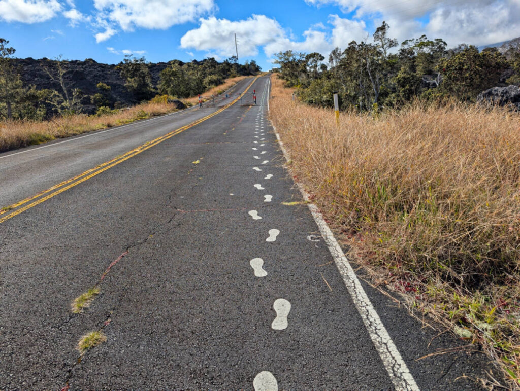 Painted Pathway to Entry Gate at Kaulana Manu Trail Saddle Road from Hilo Big Island Hawaii 1