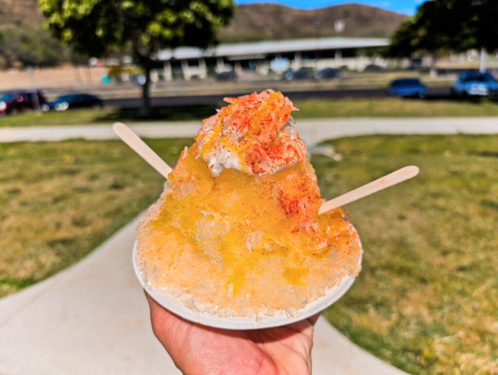 Shave Ice from food truck in crater at Diamond Head State Monument Honolulu Oahu Hawaii 1