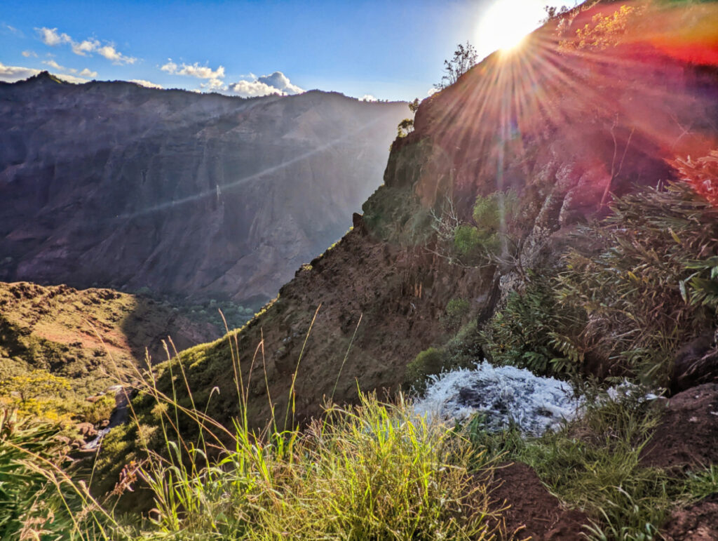 Golden Hour at Mini Falls on Canyon Trail in Waimea Canyon State Park South Shore Kauai Hawaii