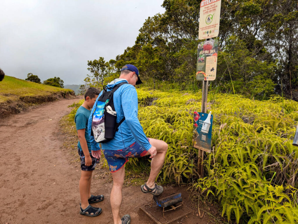 Rapid Ohia Death cleaning station at Kokee State Park Kauai Hawaii