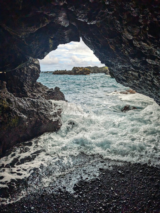Sea cave at Black Sand Beach at Waiʻānapanapa State Park Road to Hana Maui Hawaii