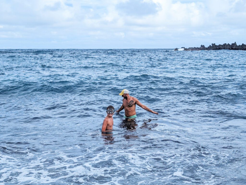 Taylor Family at Black Sand Beach at Waiʻānapanapa State Park Road to Hana Maui Hawaii
