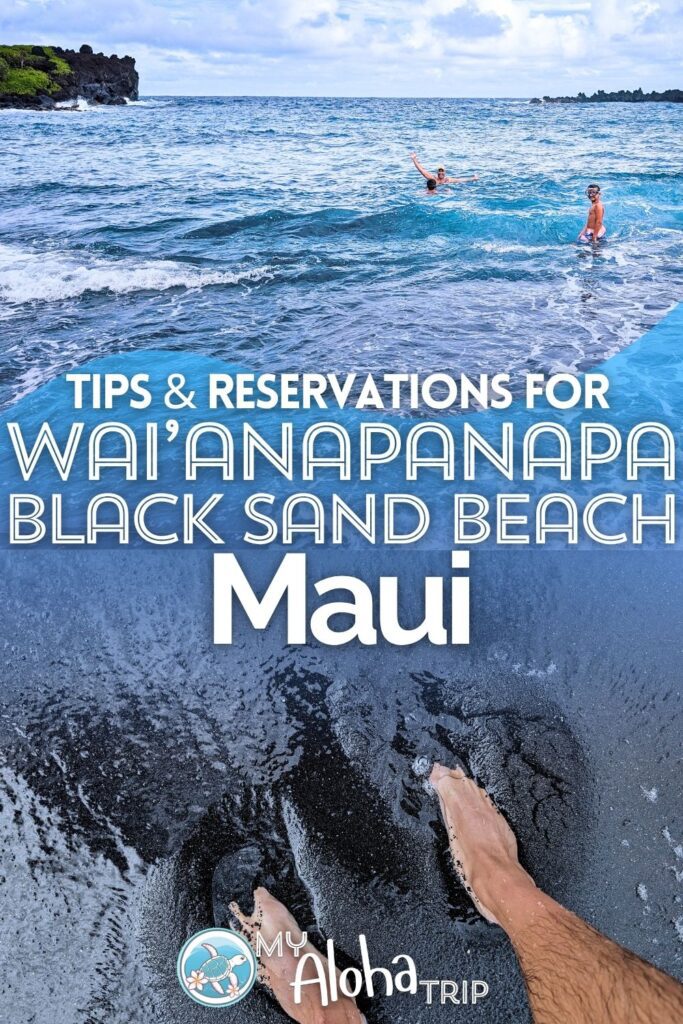 Everything you need to know to plan your visit to Waiʻānapanapa State Park for booking your parking and entry tickets online to secure access to the beautiful black sand beach on the Road to Hana, Maui.